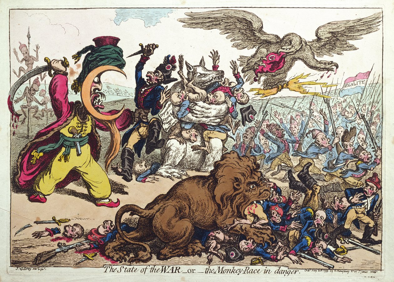 The State of War, or The Monkey Race in Danger, published by Hannah Humphrey in 1799 by James Gillray