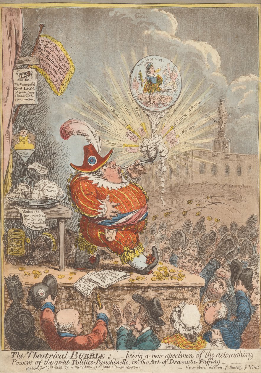 The Theatrical Bubble: Being a New Specimen of the Astonishing Powers of the Great Politico-Punchinello, in the art of Dramatic Puffing by James Gillray