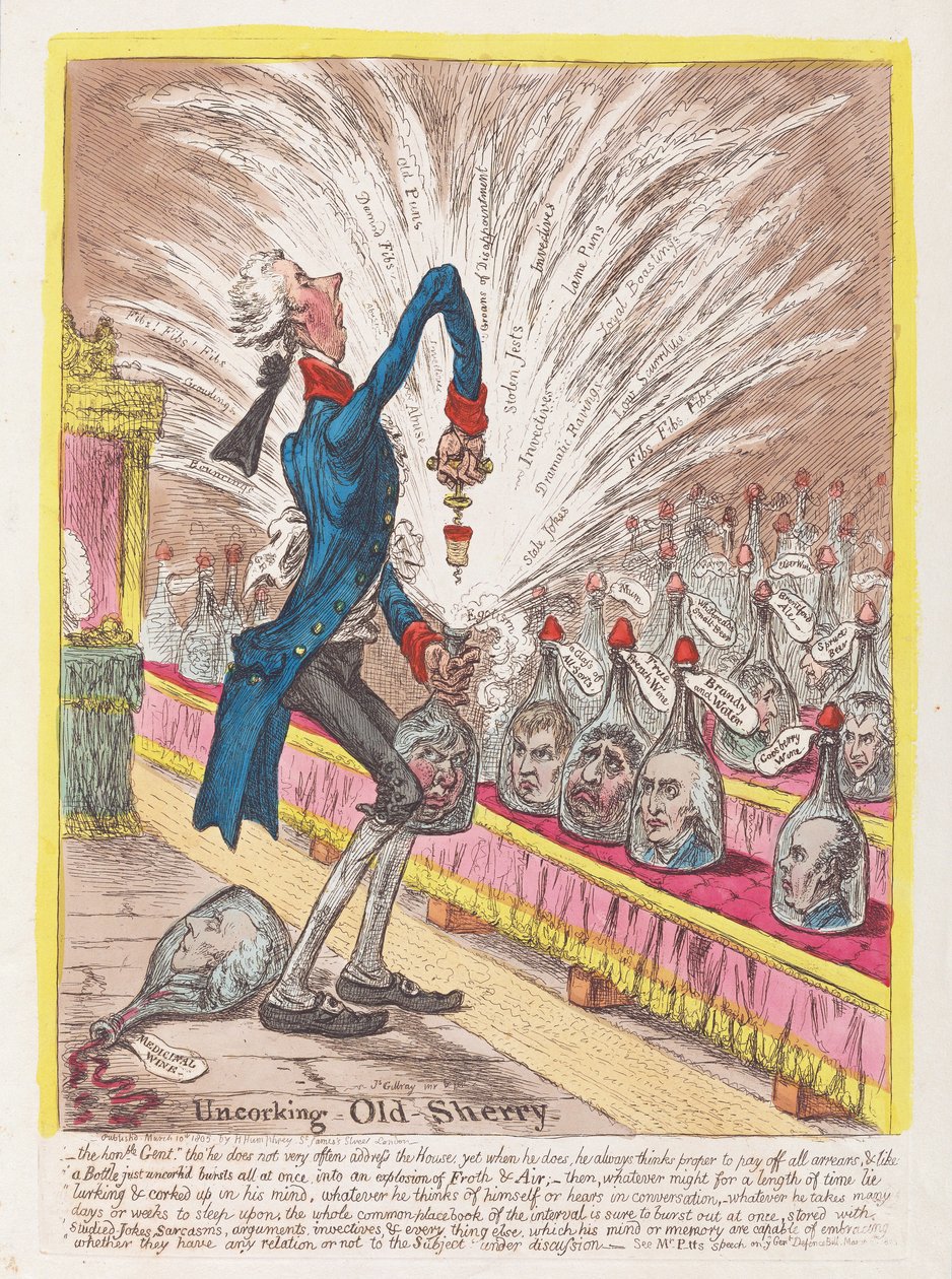 Uncorking Old Sherry, pub. 1805 by James Gillray