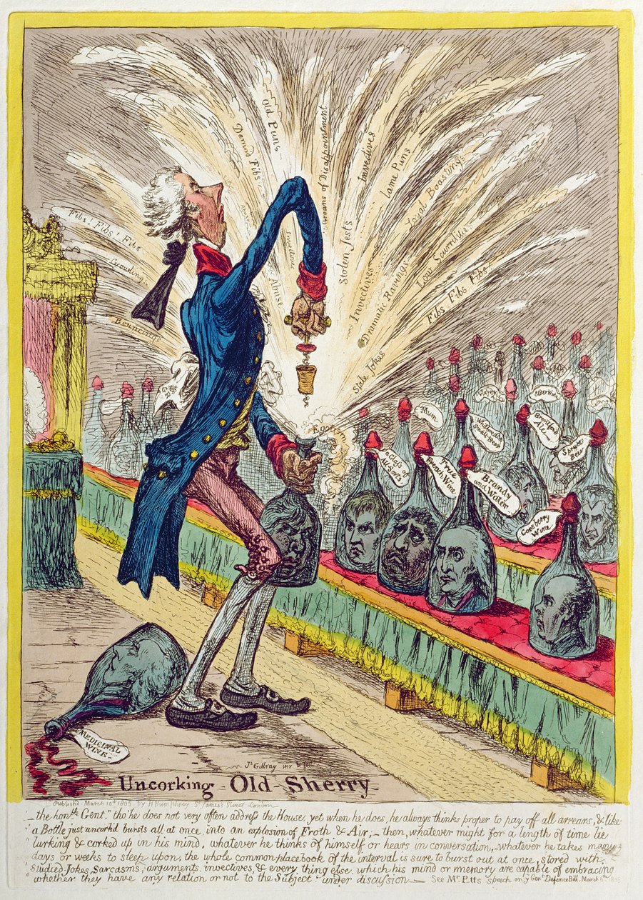 Uncorking Old Sherry, published by Hannah Humphrey in 1805 by James Gillray
