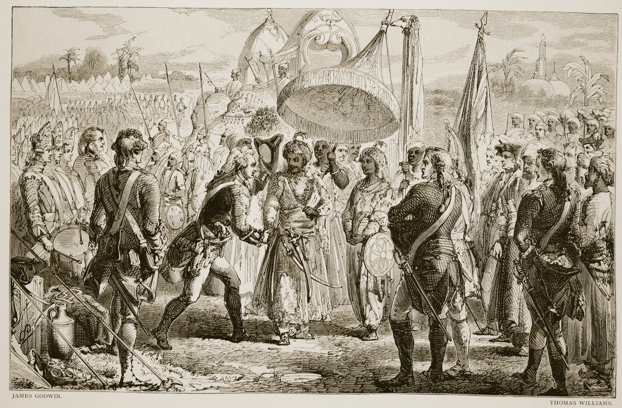 The meeting of Lord Clive with Meer Jaffier, after the Battle of Plassey, engraved by Thomas Williams by James Godwin