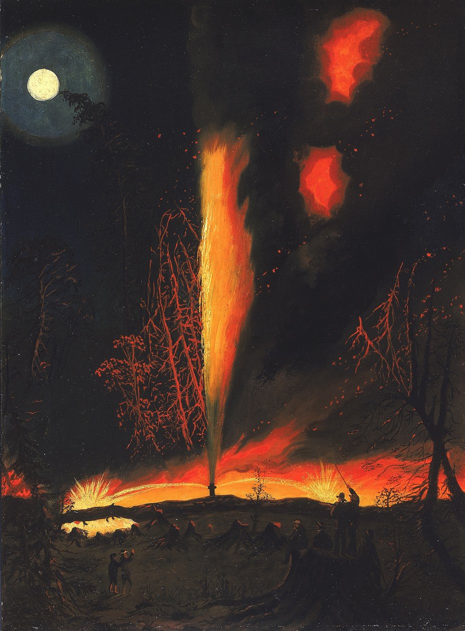 Burning Oil Well at Night, near Rouseville, Pennsylvania by James Hamilton