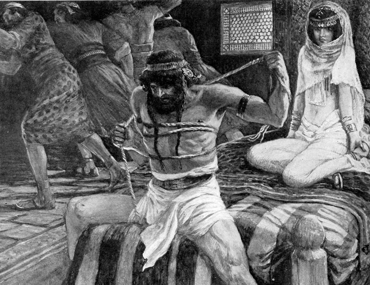 Samson breaks his cords (Bible) by James Jacques Joseph (after) Tissot