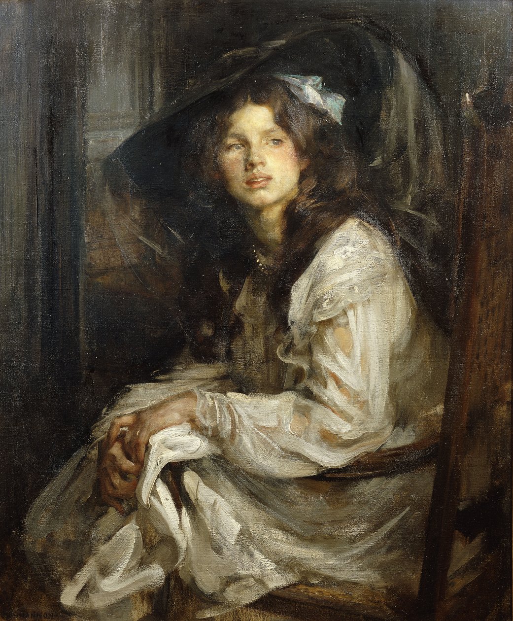 Girl Seated in a Chair by James Jebusa Shannon