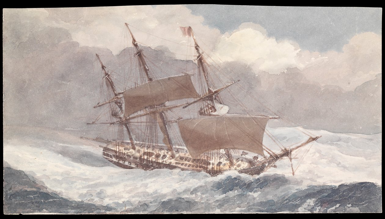 The Barham off S. end of Sardinia on her passage to England with Vice-Admiral Sir Pulteney Malcolm, mid 19th century by James Kennett Willson