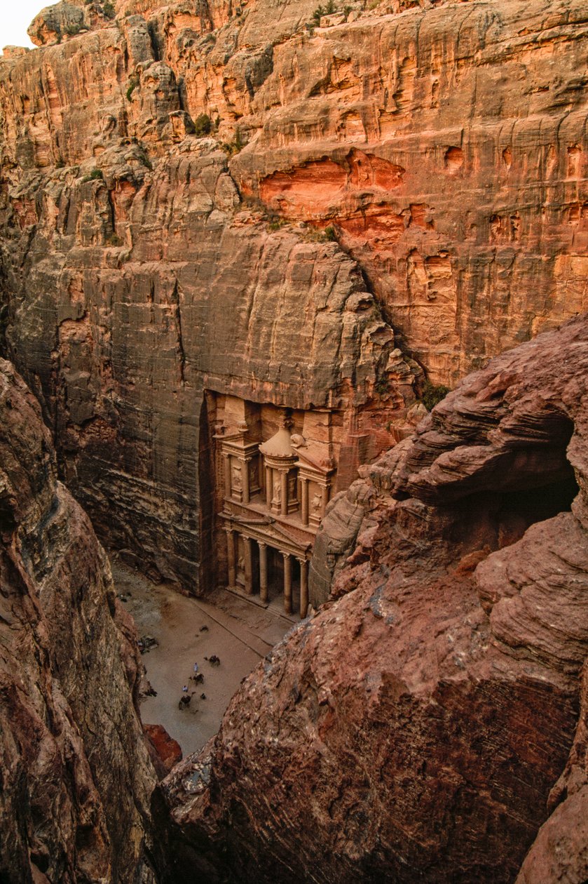 Elevated view of the Nabataean temple called Al-Khazneh and the Pharaoh