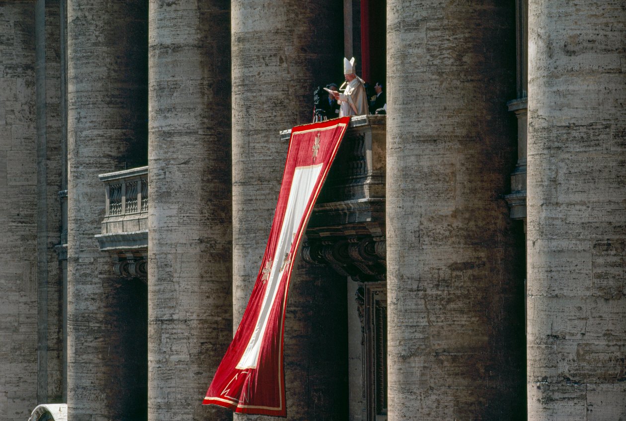 Pope John Paul II delivers his Easter message in 56 languages from the central loggia by James L Stanfield