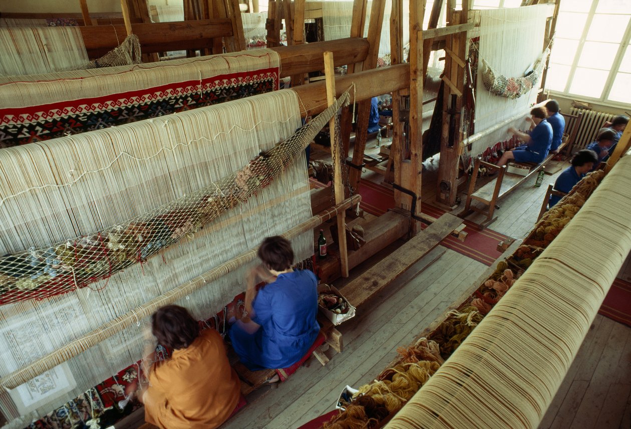 Women Working at a Large Carpet-Weaving Loom, Kotel, Bulgaria by James L Stanfield