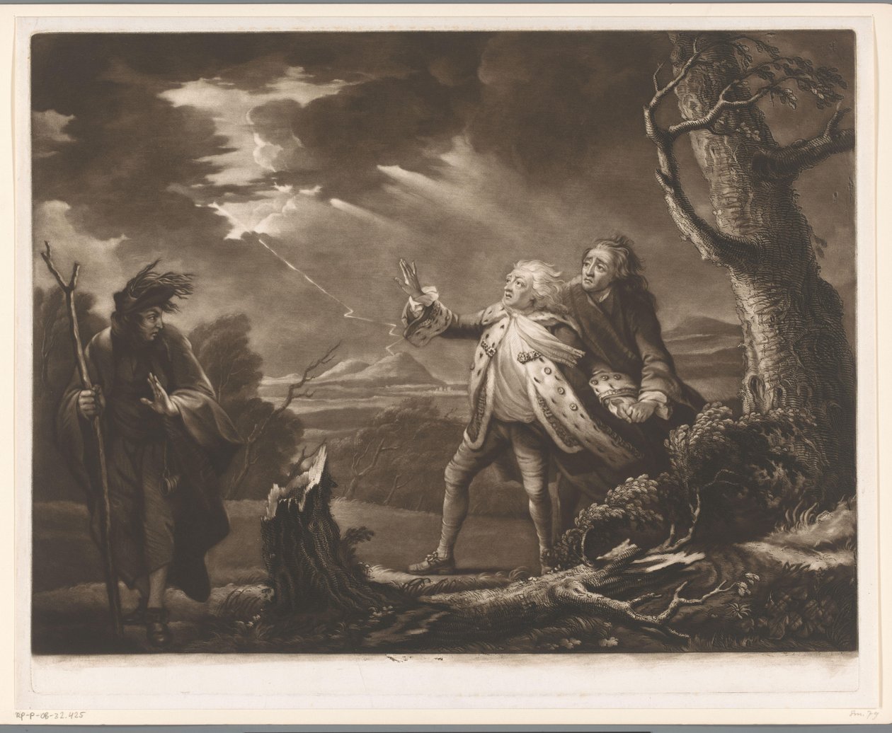 David Garrick as King Lear with the Earl of Kent and Edgar Disguised as Tom in a Stormy Landscape by James McArdell