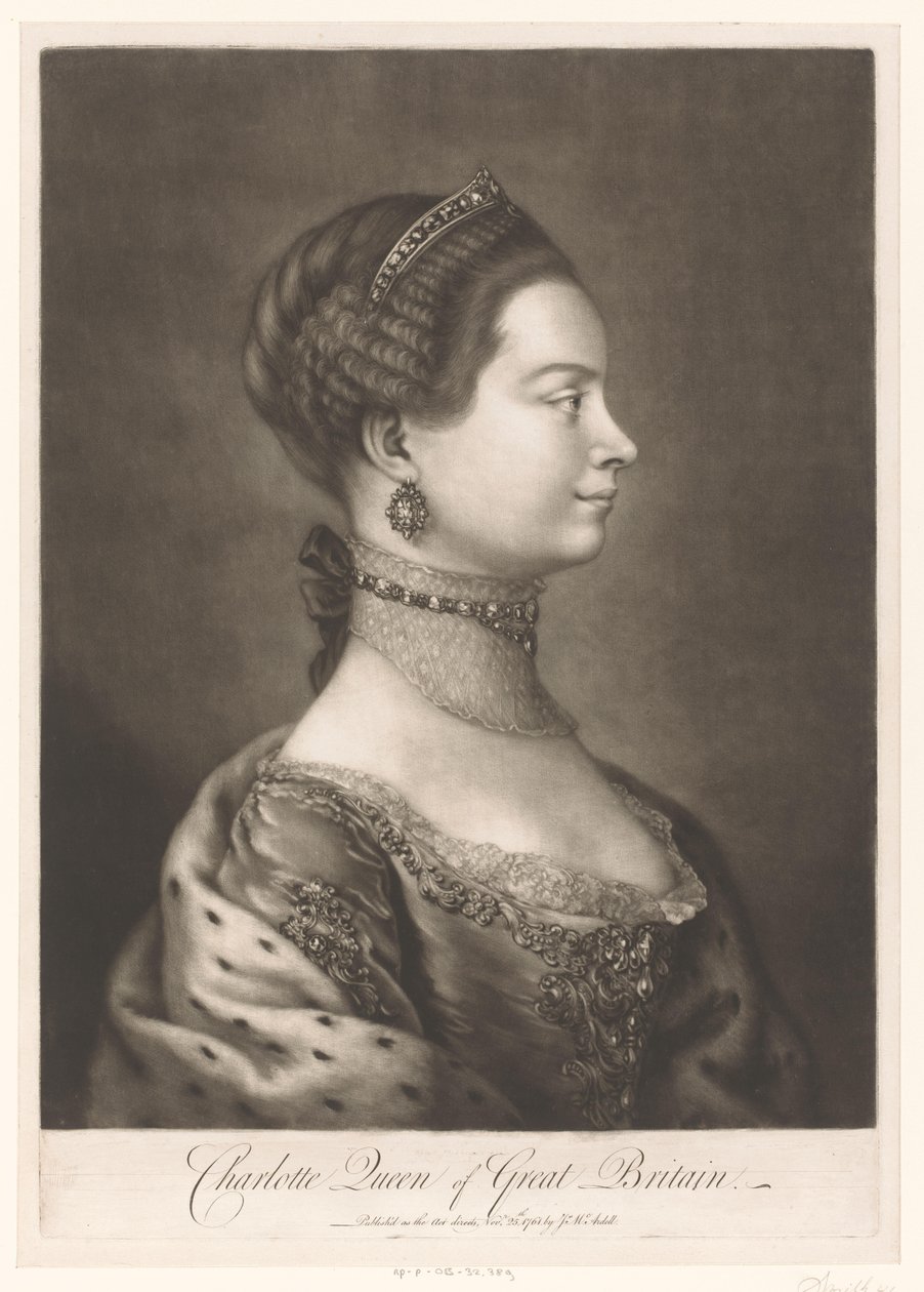 Portrait of Charlotte of Mecklenburg, Queen of Great Britain by James McArdell