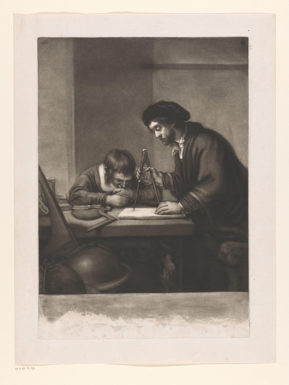 Standing Man with Compasses and Boy Seated at a Table by James McArdell