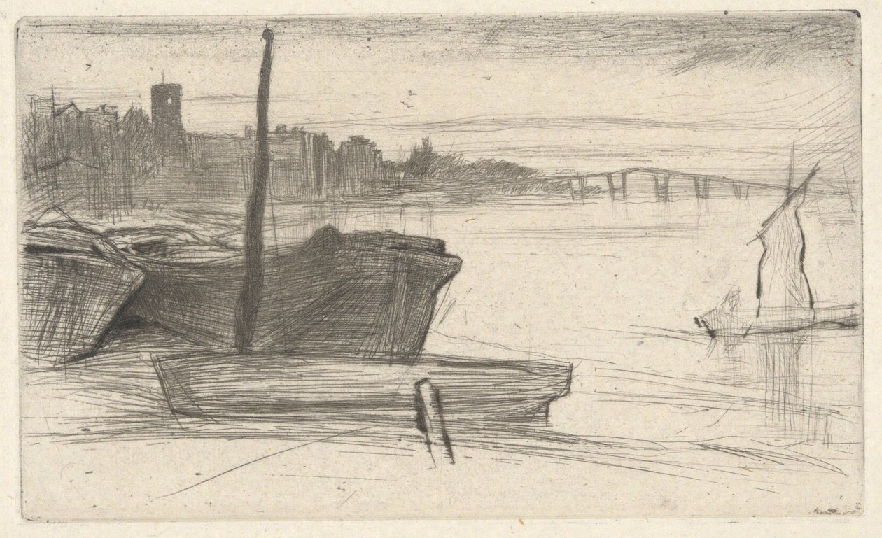 Chelsea Bridge and Church, from the Thames Set (A Series of Sixteen Etchings of Scenes on the Thames and Other Subjects) by James McNeill Whistler