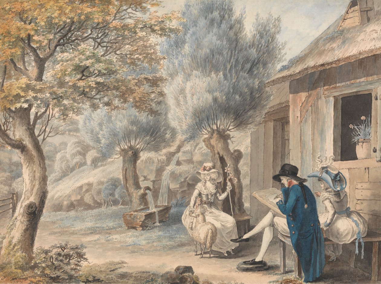 The Artist Sketching Mlle. de St. Legier as a Shepherdess by James Moore