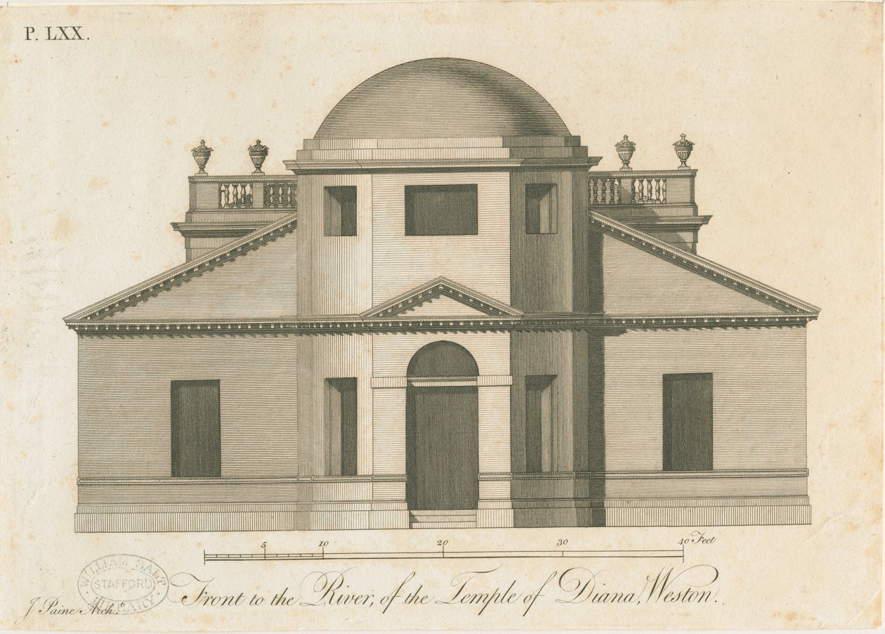 Weston-under-Lizard - The Temple of Diana: Engraving by James Paine