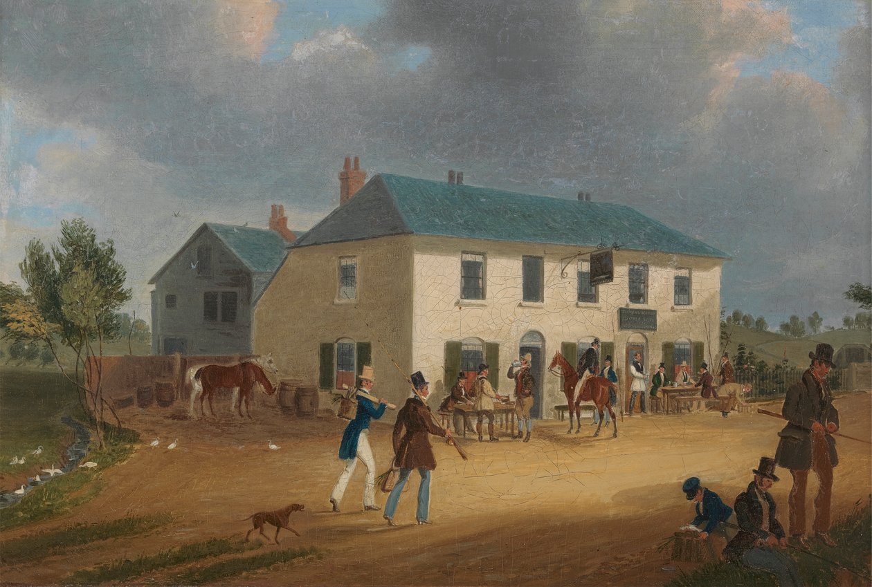 Outside the Pike and Anchor Inn at Ponders End, Middlesex by James Pollard