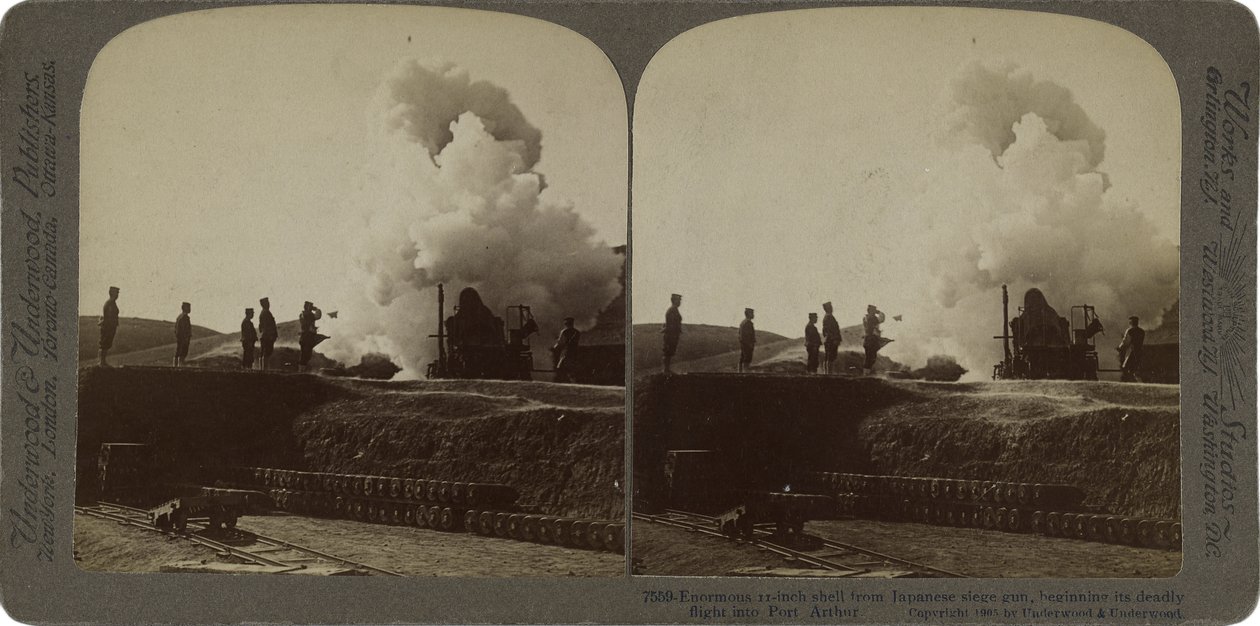 Enormous 11-inch shell from Japanese siege gun beginning its deadly flight into Port Arthur by James Ricalton