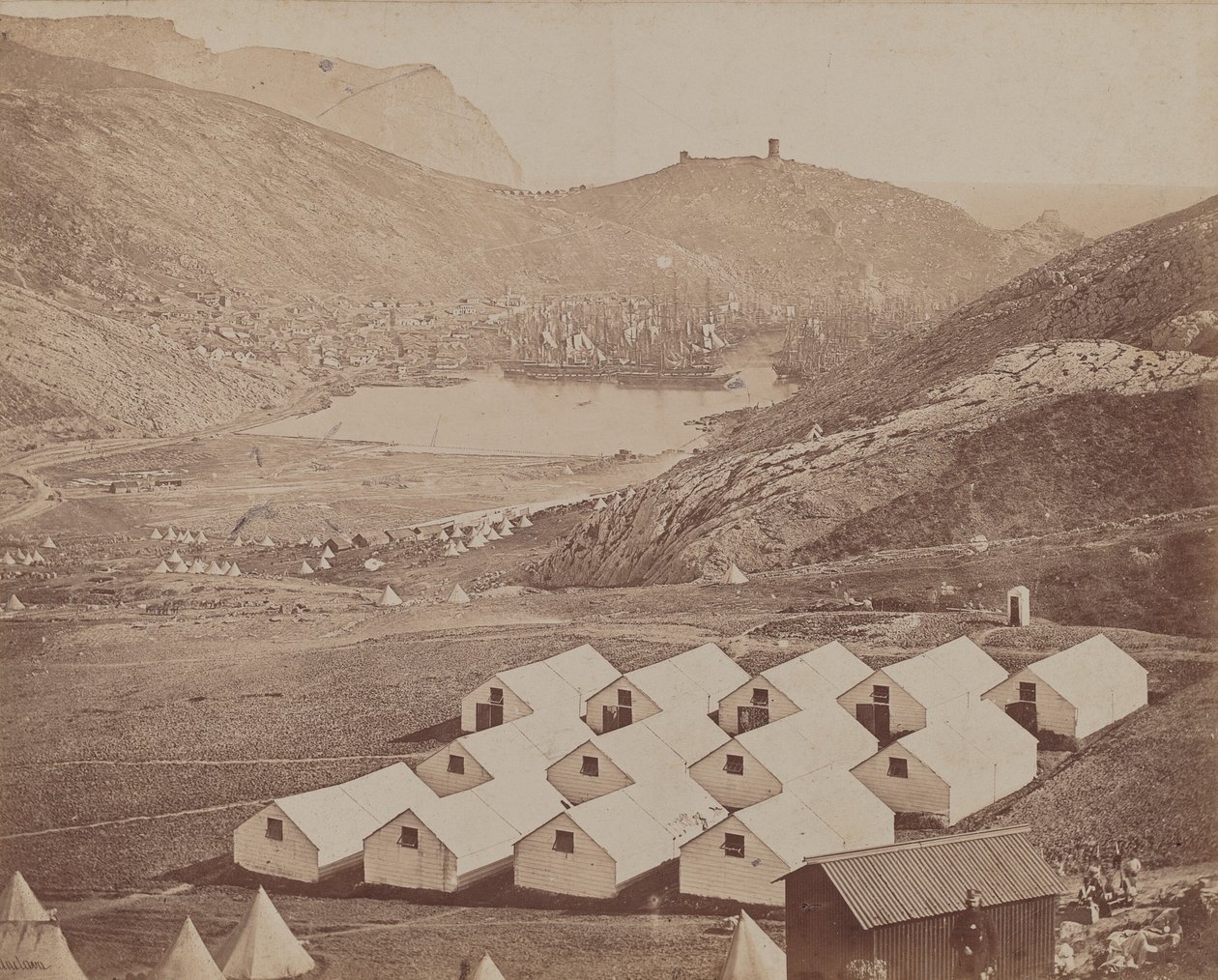 Hutted Camp with Balaclava Harbor in Distance by James Robertson