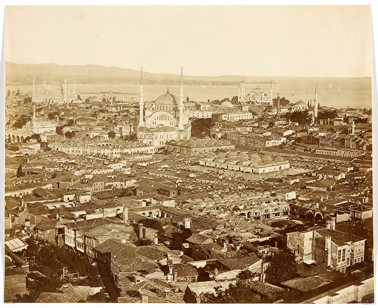 Nouri Osmanié [Istanbul. City Panorama with Views of Mosques: Nuruosmaniye Mosque (center), Blue Mosque (right in the background), and Hagia Sophia (left)] by James Robertson