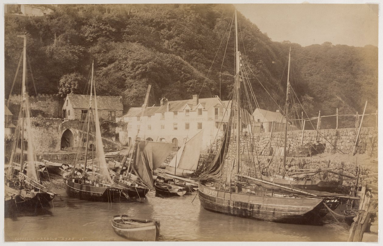 Fishing Boats in the Harbour at Clovelly by James Valentine