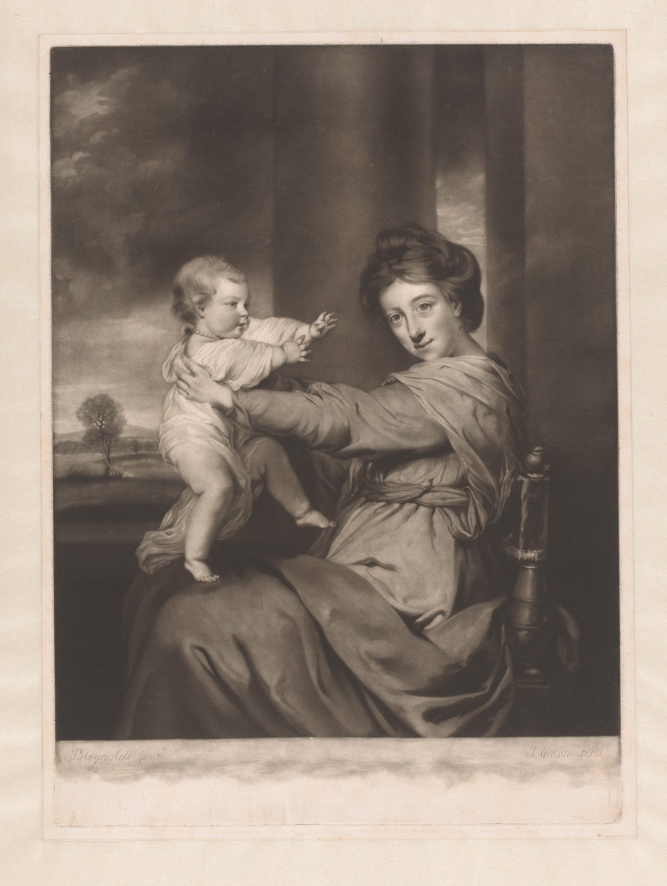 Portrait of Caroline Spencer with Her Daughter Caroline by James Watson (prentmaker)
