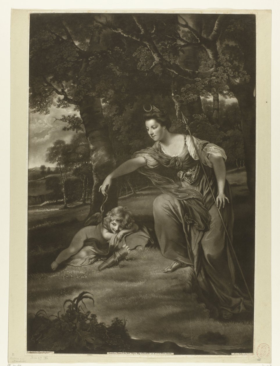 Portrait of Elizabeth Montagu and Her Son George as Diana and Cupid by James Watson (prentmaker)