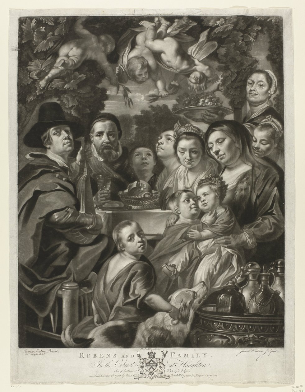 Portrait of Jacques Jordaens with His Parents, Brothers, and Sisters (series title: Paintings from The Houghton Gallery) by James Watson (prentmaker)
