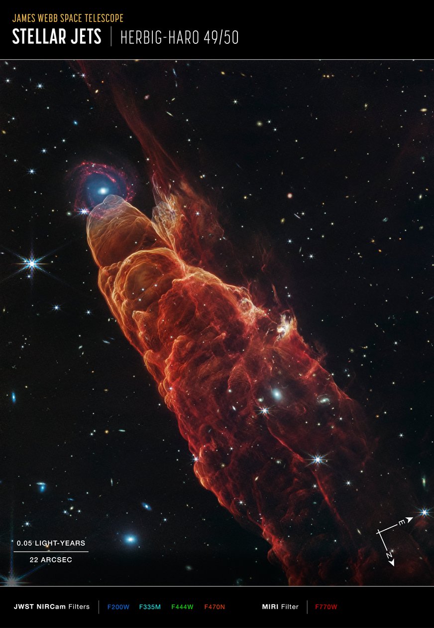 Herbig-Haro 49/50 (Compass Image) by James Webb Space Telescope (NASA)