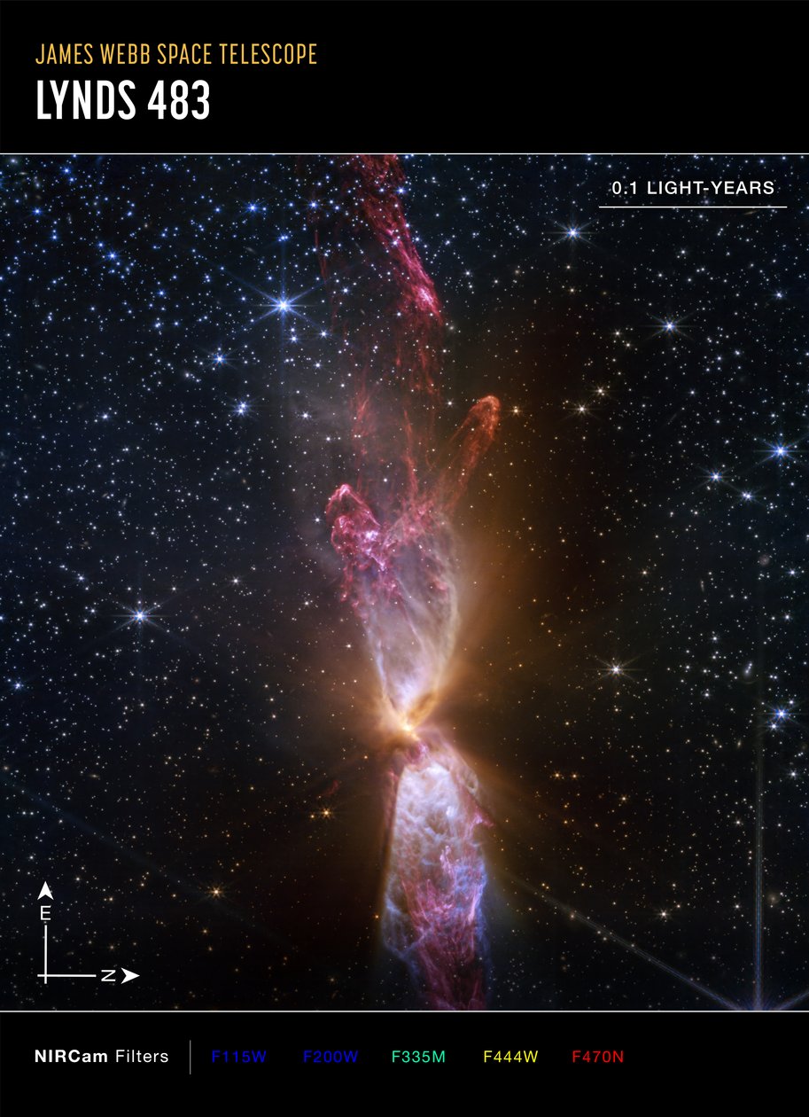 Lynds 483 (Compass Image) by James Webb Space Telescope (NASA)