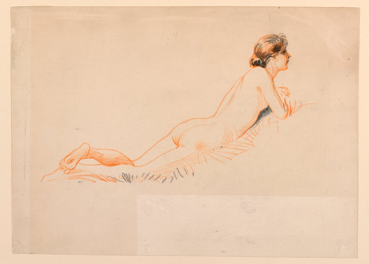 Female Nude, Resting on Grass by James Wells Champney