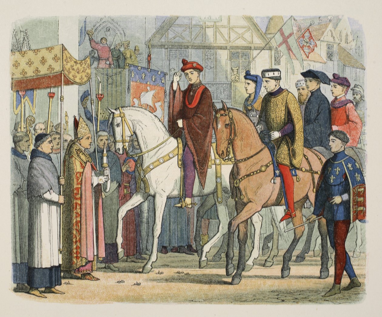 Charles VI of France and Henry V welcomed by the clergy, 1 December 1420, from A Chronicle of England BC 55 to AD 1485, pub. London, 1863 by James William Edmund Doyle