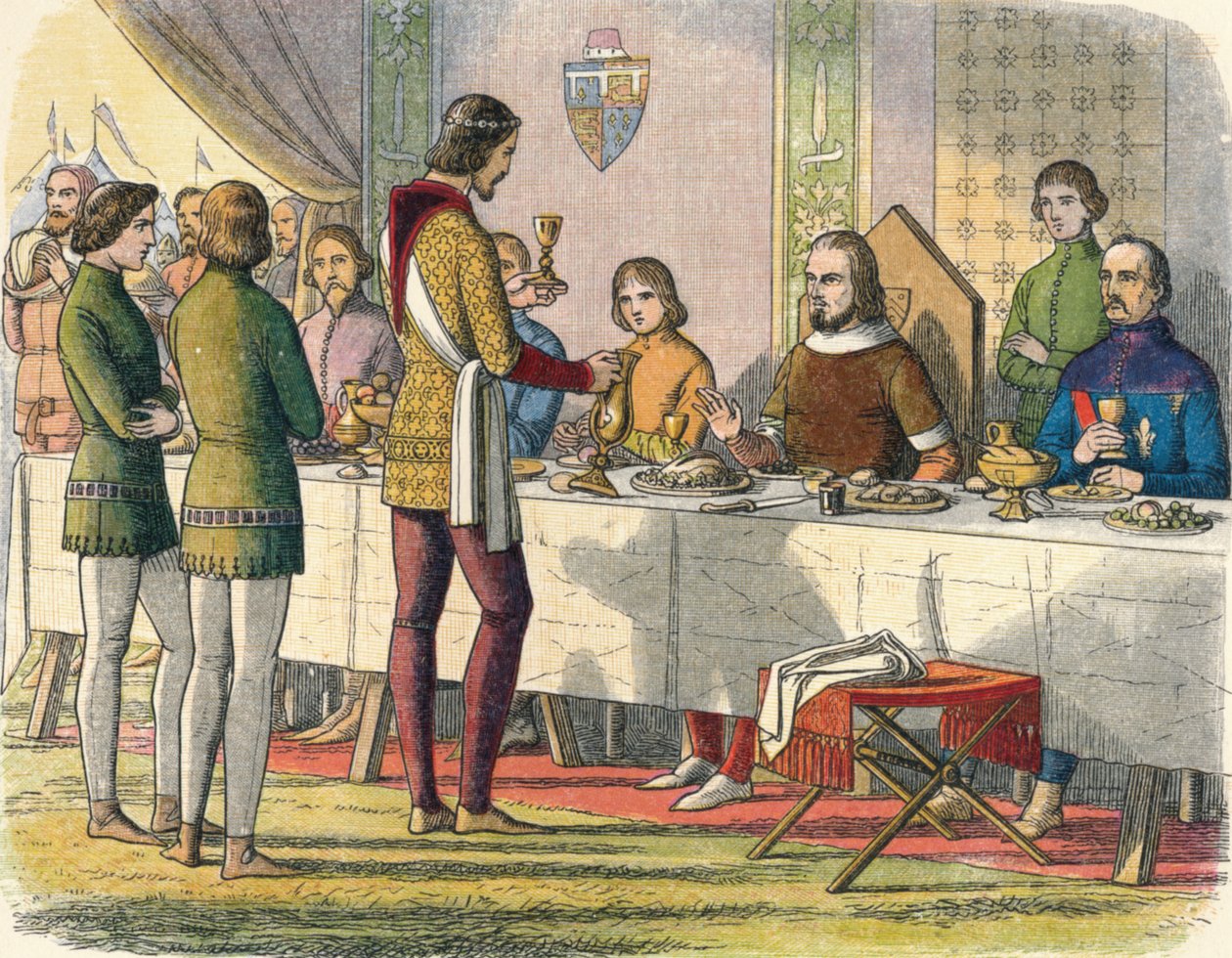 The Prince serves King John at table by James William Edmund Doyle