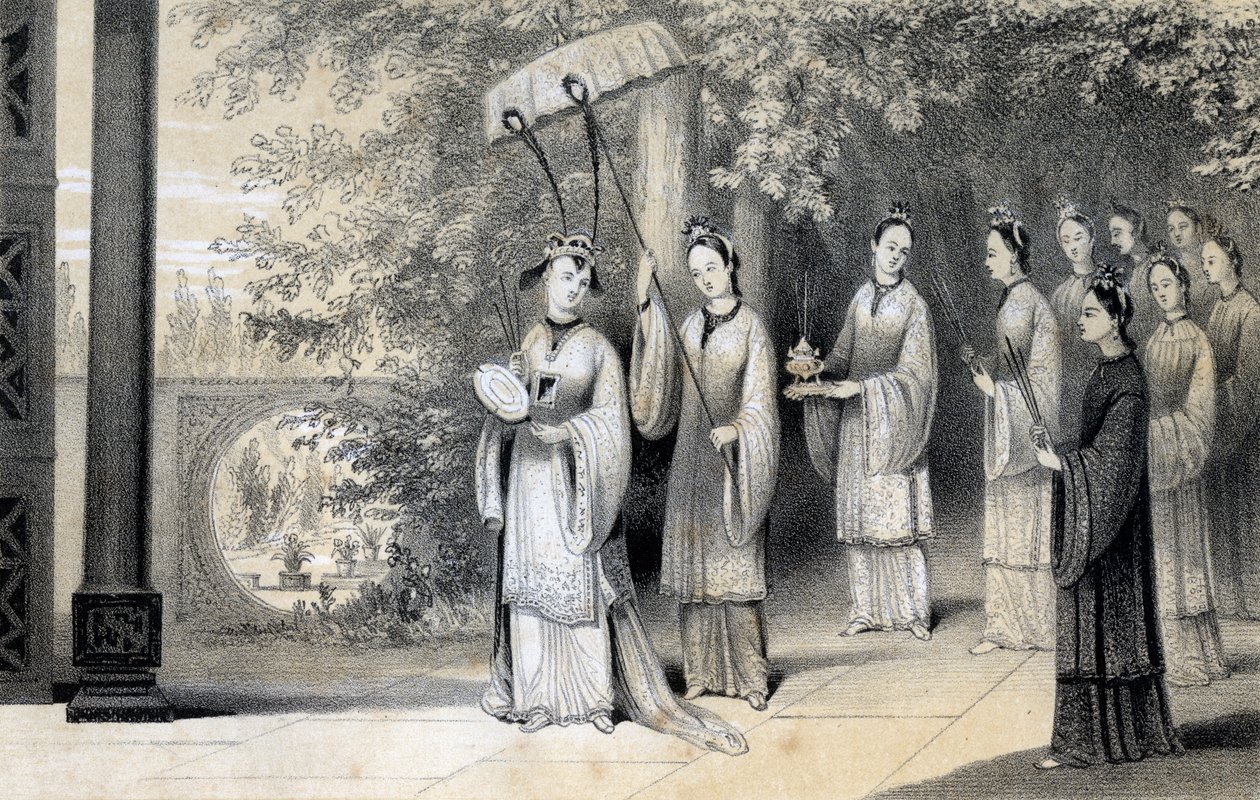 The empress and her attendants proceeding to the temple from the mulberry grove by James William Giles