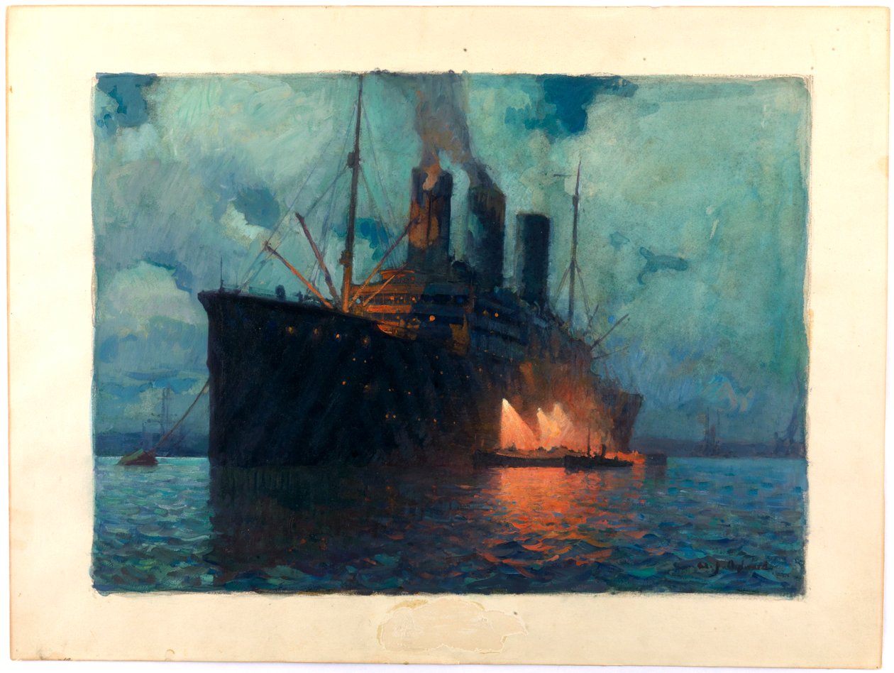 Coaling a Transport at Night, c.1919 by James de Vine Aylward