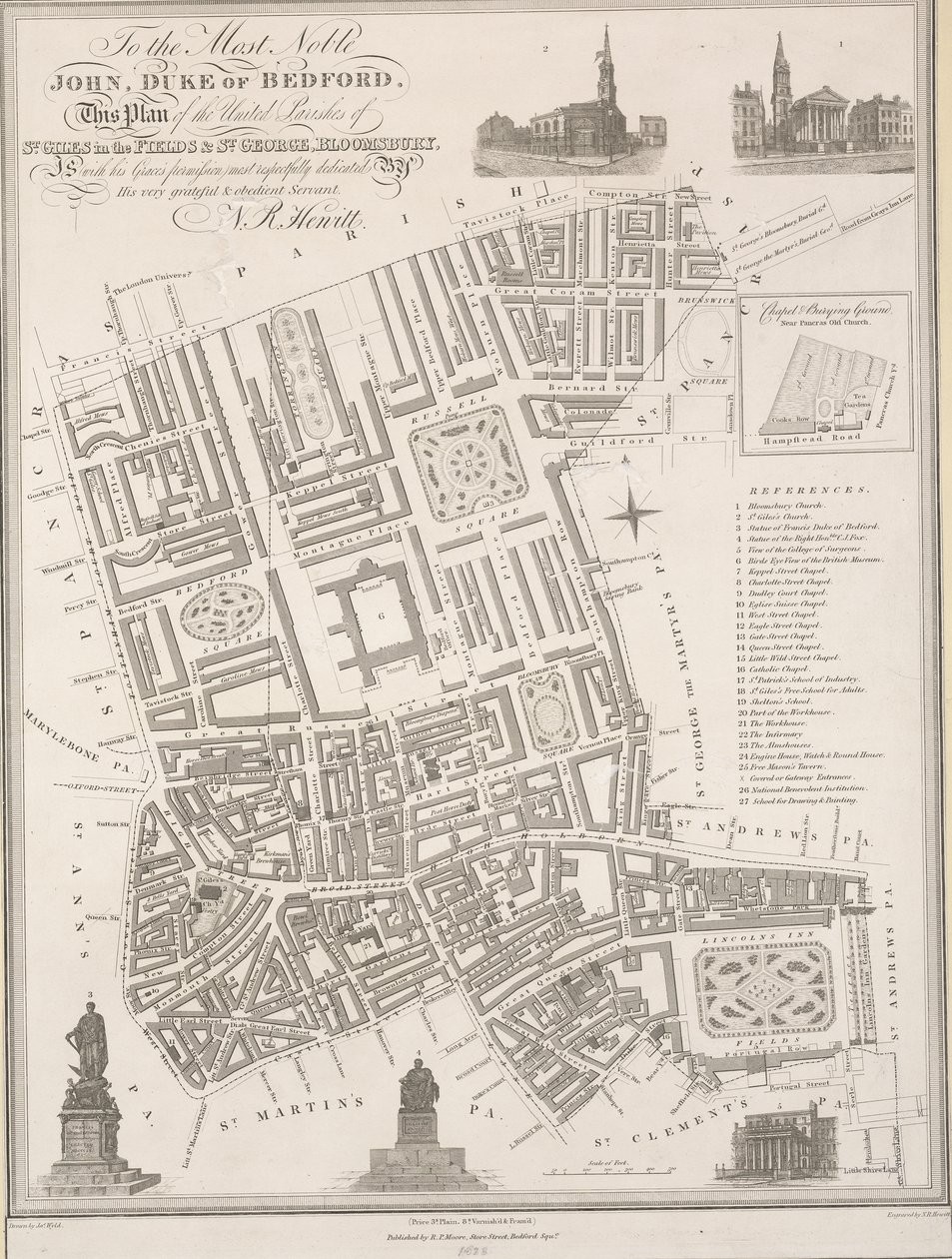 To the Most Noble John, Duke of Bedford. This Plan of the United Parishes of St. Giles in the Fields & St. George, Bloomsbury by James the Elder Wyld