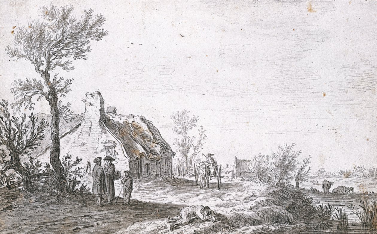 Country Road with a Dog Cart in Front of a Farmstead, 1626 by Jan Josephsz van Goyen