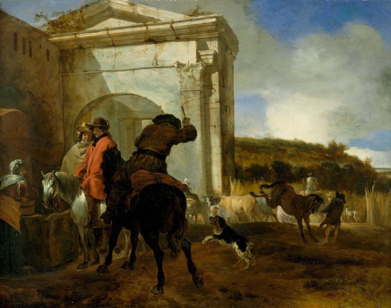 Italian Landscape with Horsemen by a Spring by Jan Baptist Weenix