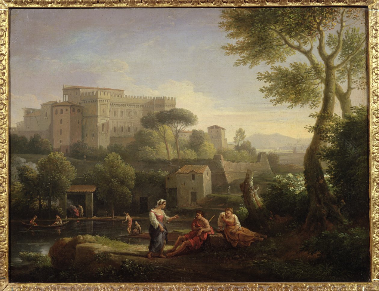Landscape with Figures and a Fortress by a River by Jan Frans van Bloemen