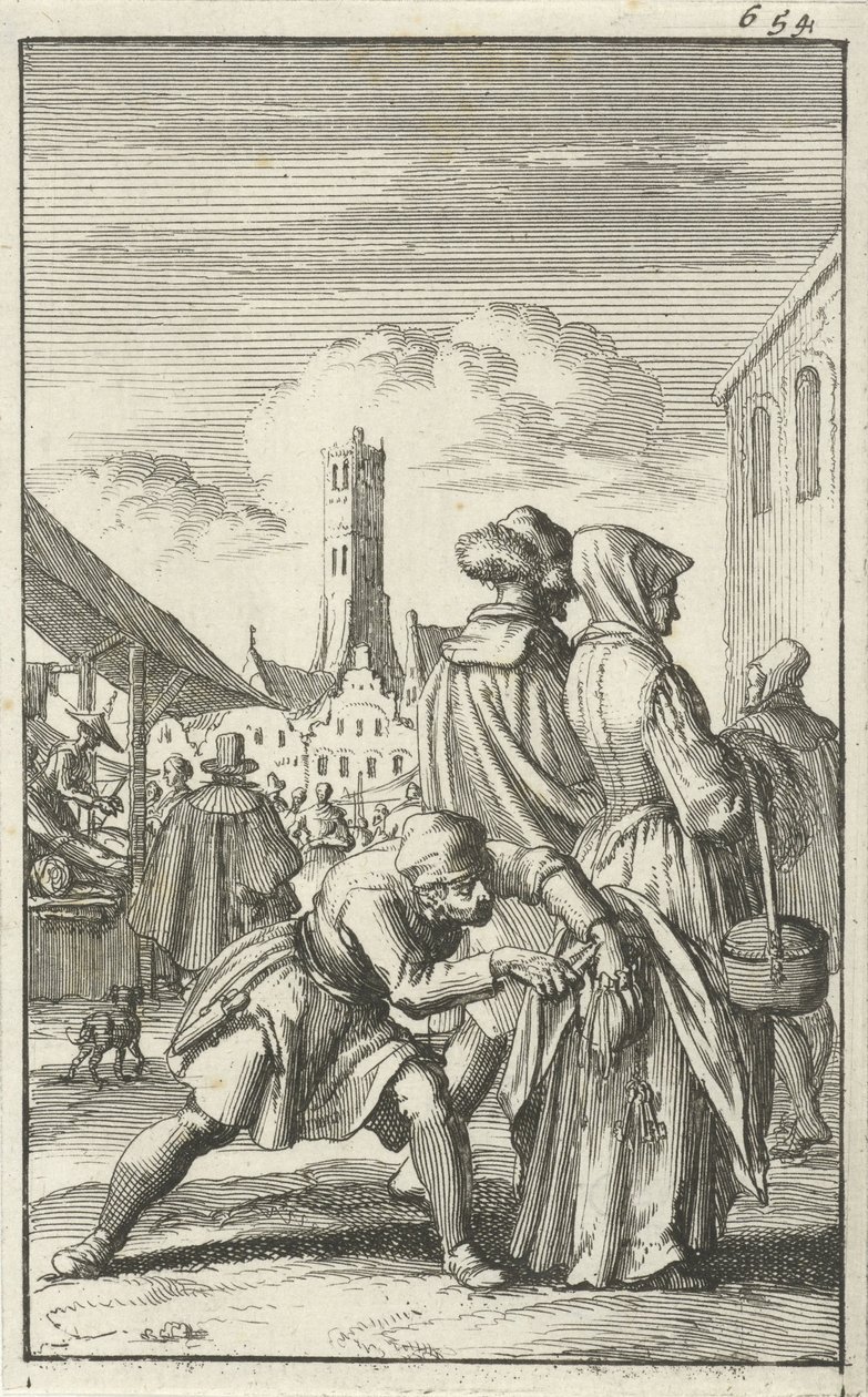 Woman in a Market Being Robbed of Her Purse by Jan Luyken
