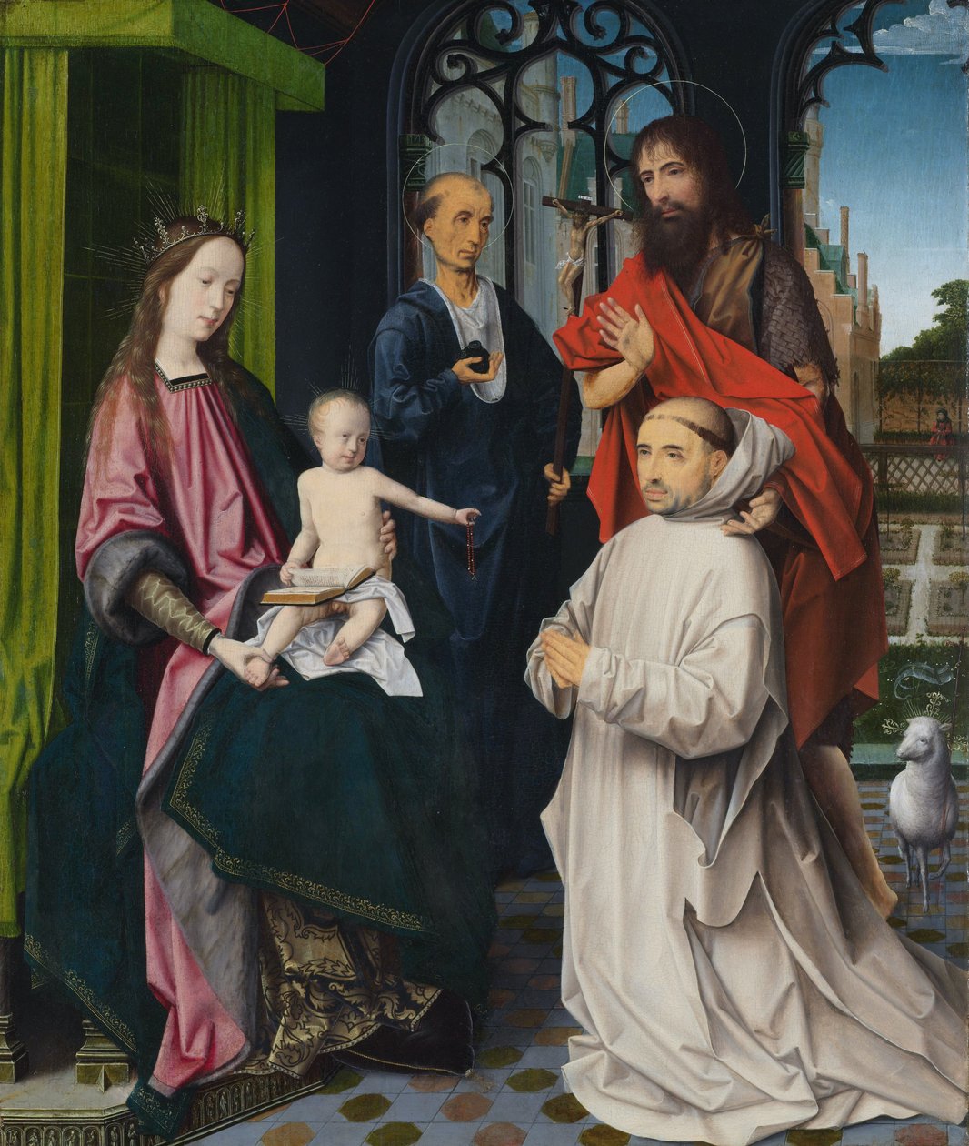 The Virgin and Child Enthroned, with Sts Jerome and John the Baptist and a Kneeling Carthusian Monk by Jan Provoost
