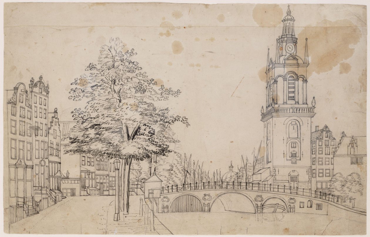 Jan Rodenpoortstoren with the Torensluis. Pen in grey. Dimensions unknown. Amsterdam, City Archives Amsterdam by Jan Spaan