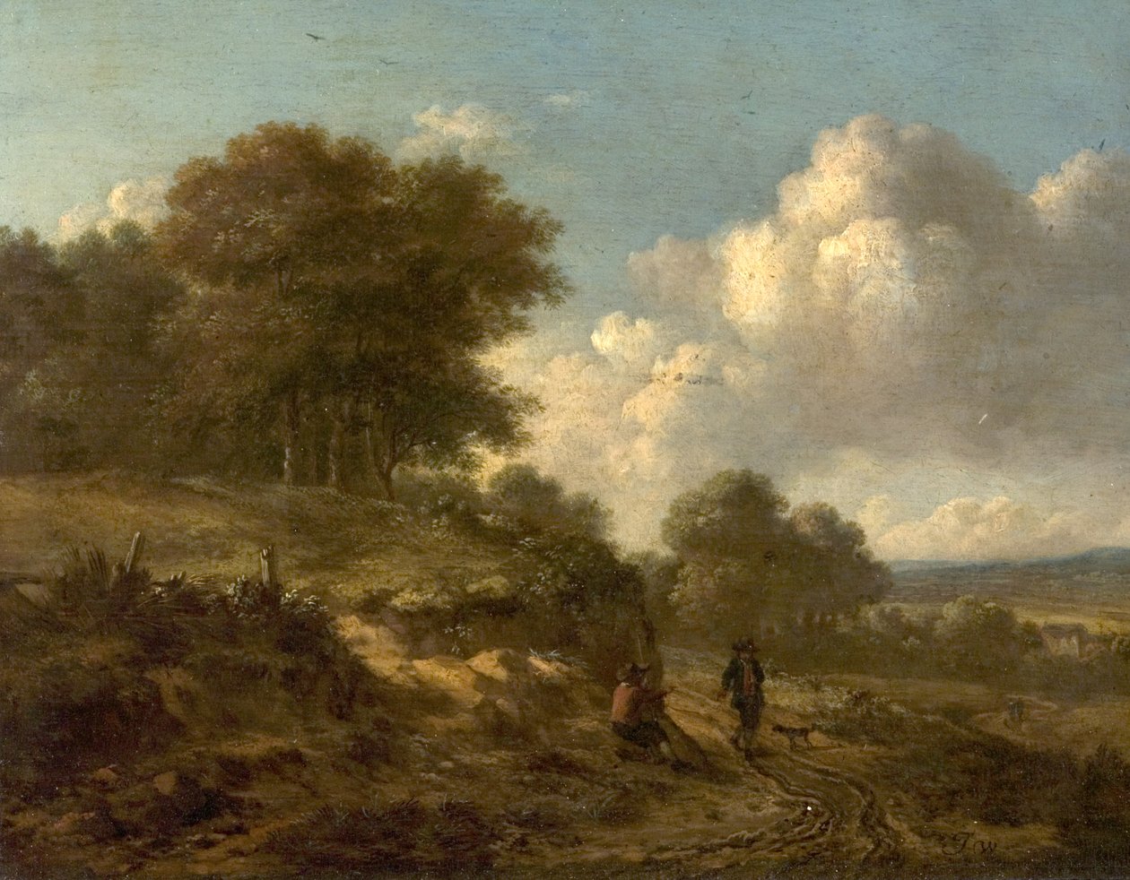 Landscape with Peasants and a Dog by Jan Wijnants
