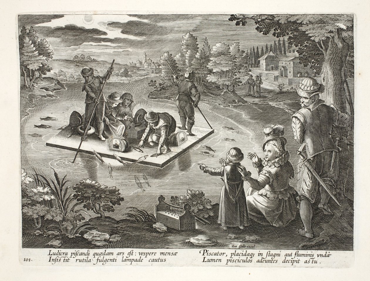 Fishing on a Lake at Night, plate 101, illustration from 