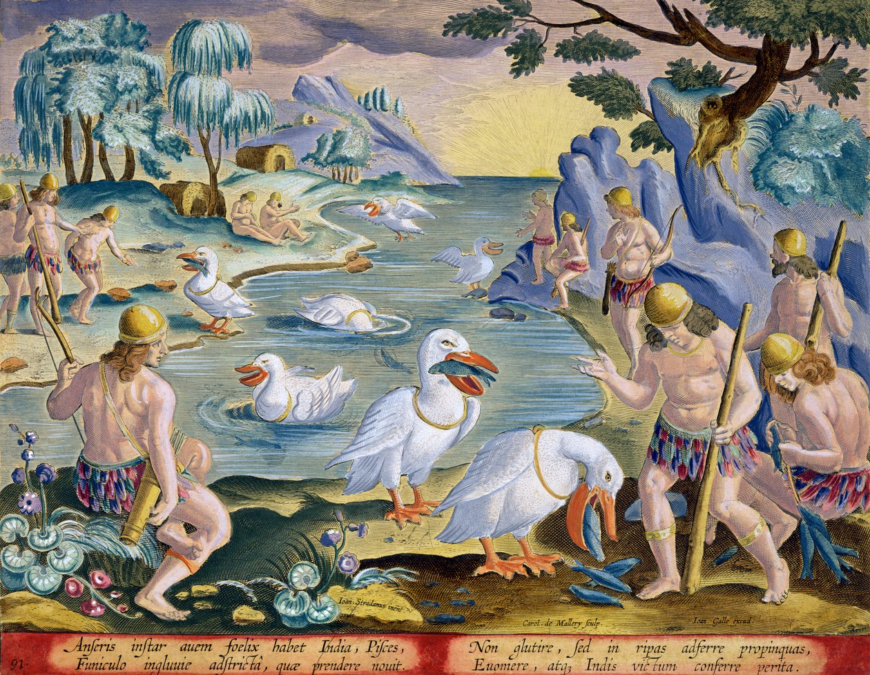 Semi-Naked Savages of India Using Pelicans to Catch Fish, plate 91 from 
