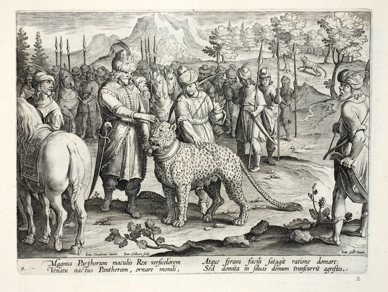 The Great King of the Parthians hunts with his tame panthers, illustration from 