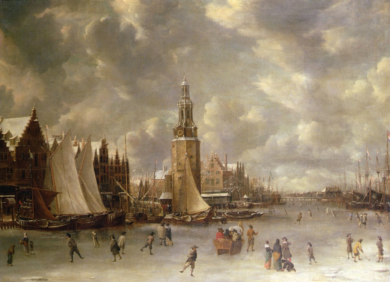 Winter Landscape with the Montelbaanstoren, Amsterdam by Jan Abrahamsz. Beerstraaten