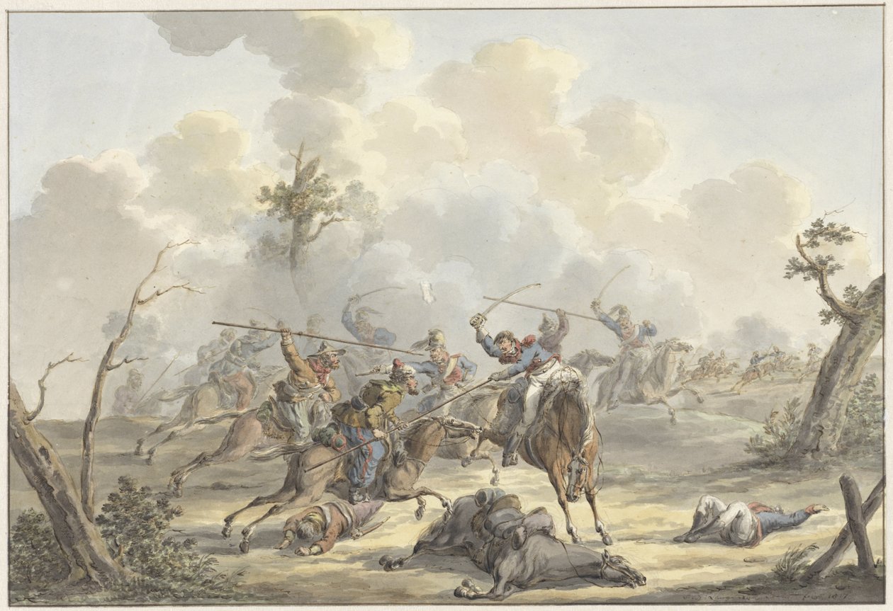 Attack Between Crimean Cossacks and French Horse Artillery by Jan Anthonie Langendijk Dzn