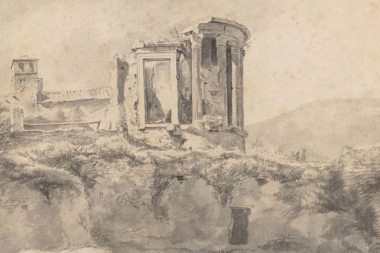 View of the Temple of Vesta at Tivoli by Jan Asselijn (possibly)