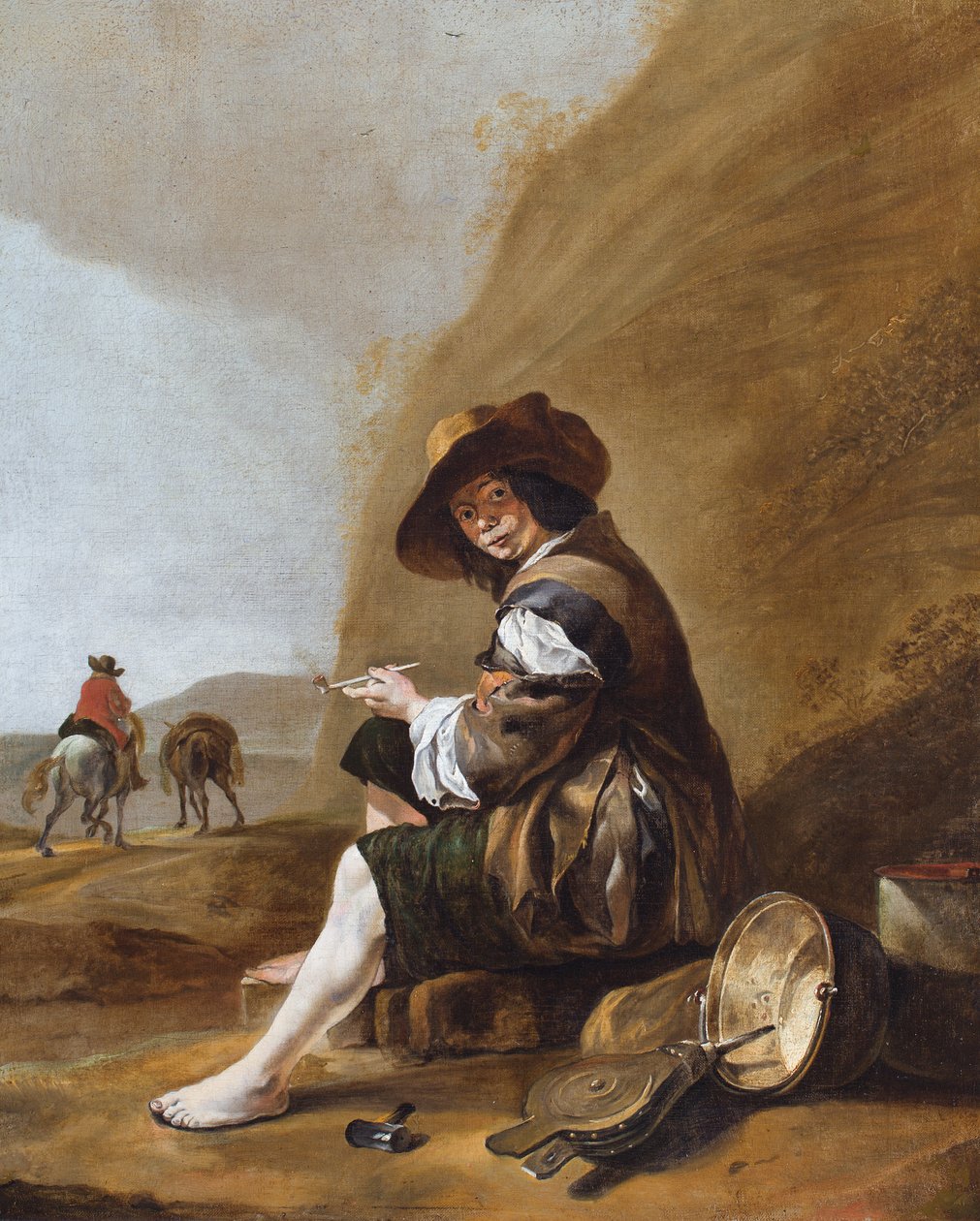 A Peasant Boy, Seated and Smoking by Jan Baptist (attr.to) Weenix