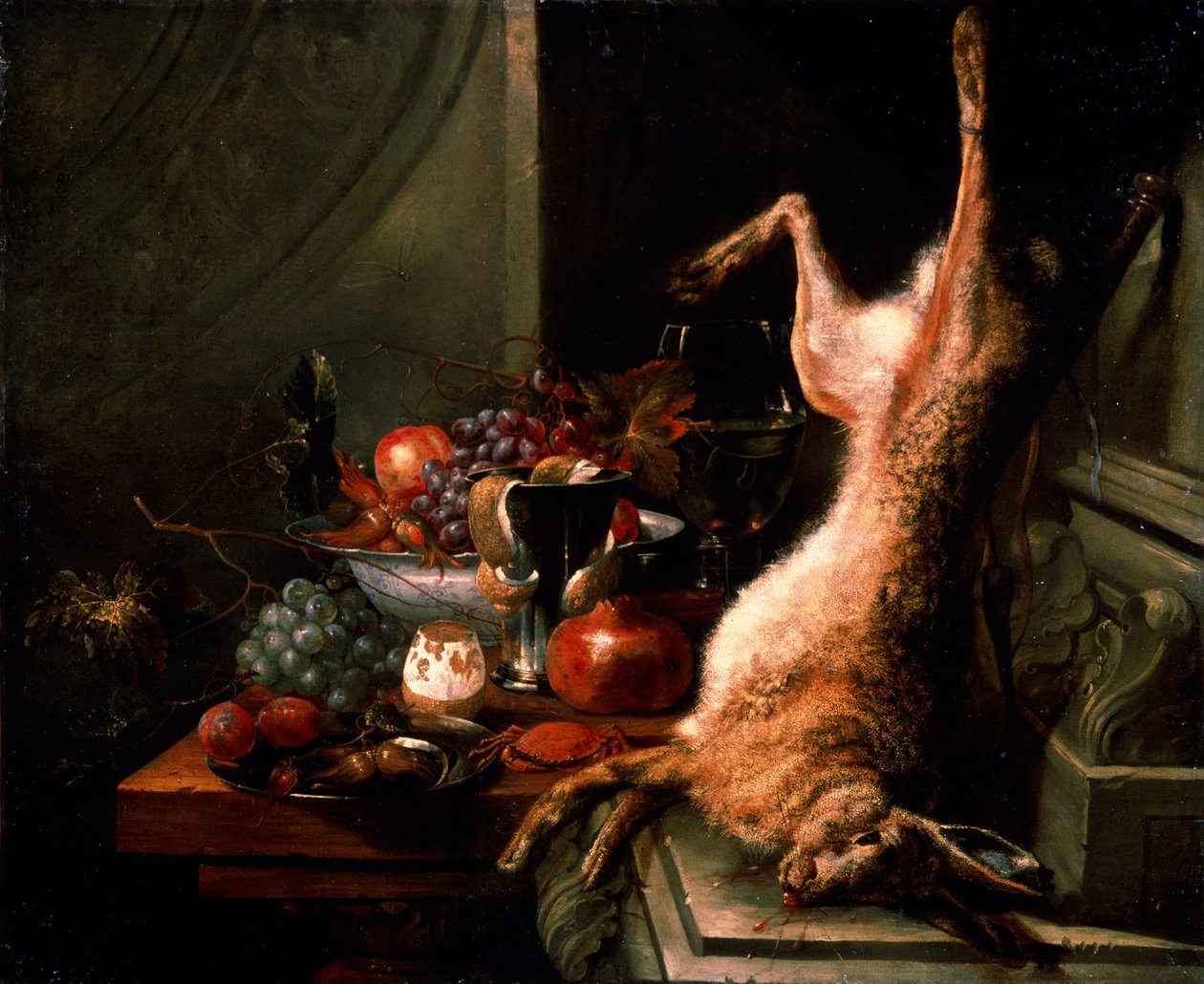 Still life with a Hare, c1680s by Jan Baptist van Moerkerke