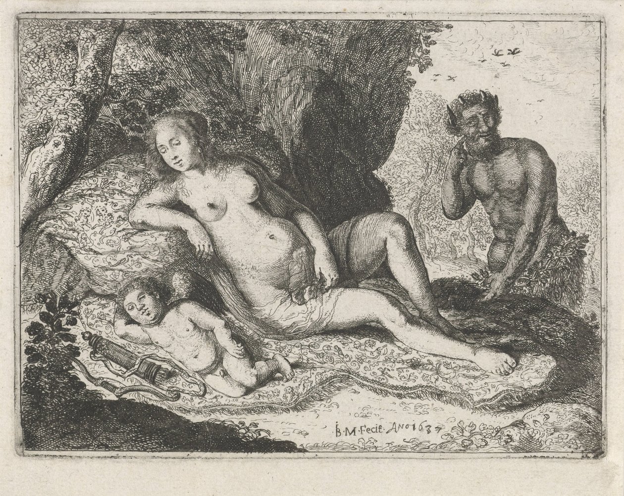 Sleeping Venus spied on by a satyr by Jan Barentsz. Muyckens